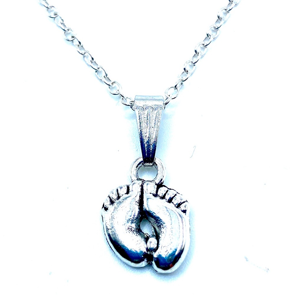 Silver Baby Feet Pendant Necklace